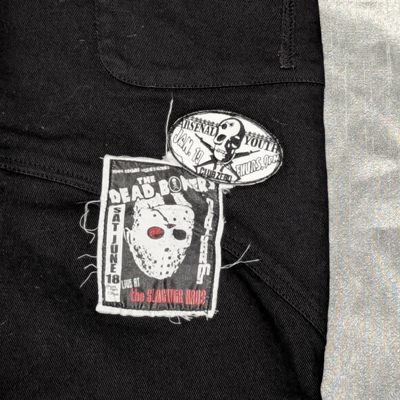 Vintage Lip Service Ruffle Denim Maxi Patch Skirt Black Large - Picture 9 of 14